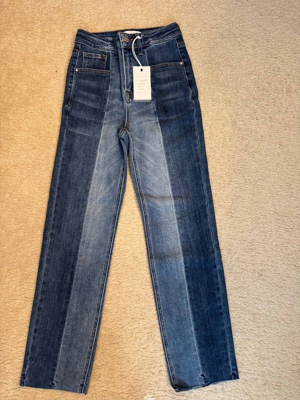 High-Rise Two-Tone Blue Panel Jeans
